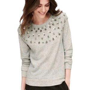 Ann Taylor Loft Gray Embellished Bling  Sweatshirt Women's  Large